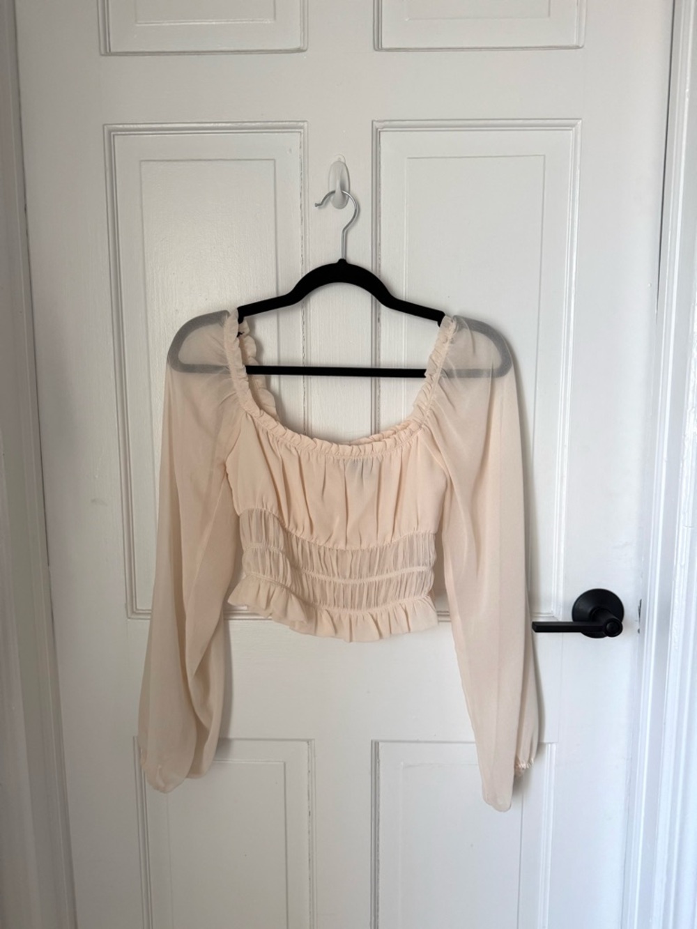 Forever 21 Sheer Smocked Peasant Top in Blush